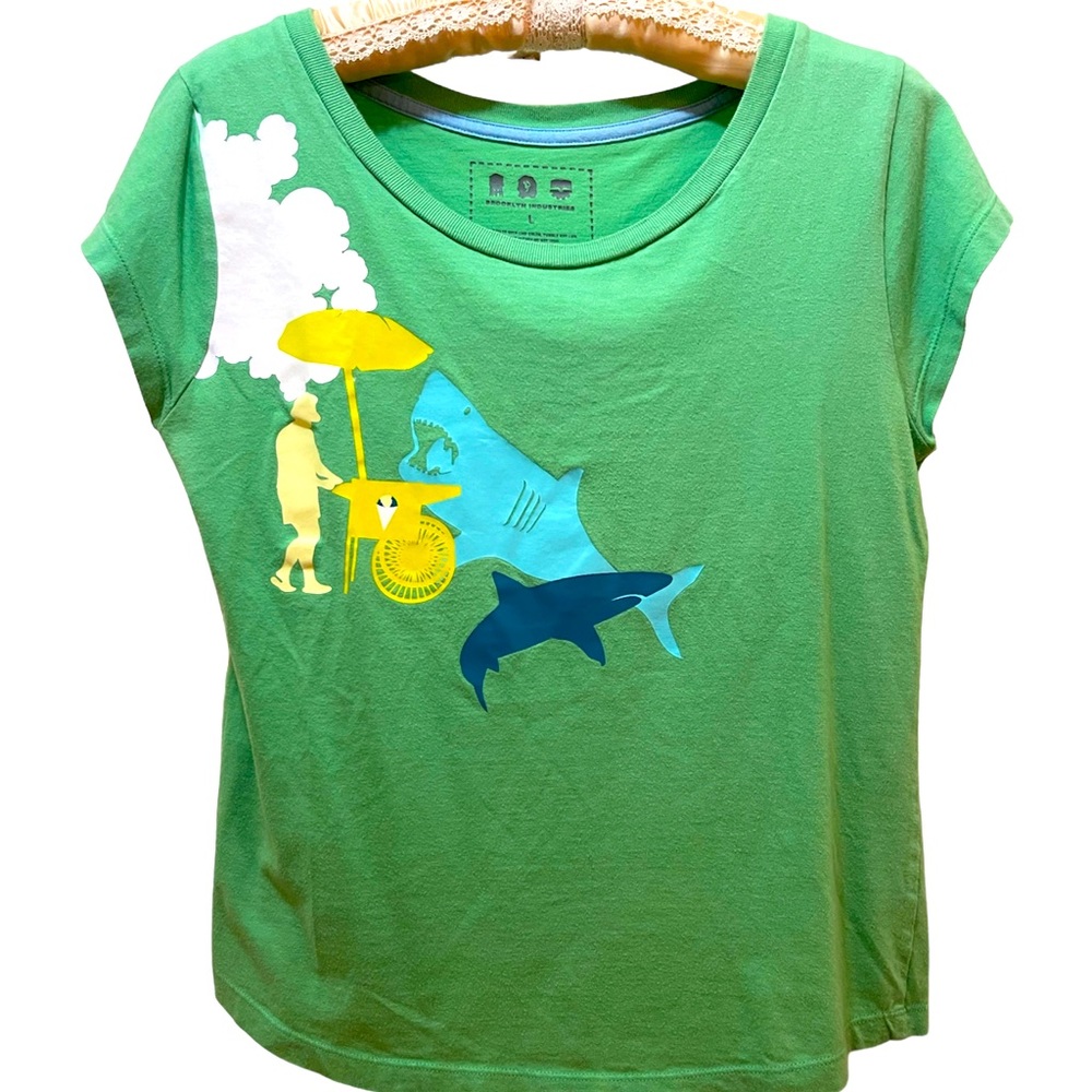 Brooklyn Industries Green Ice Cream Shark Shirt, Size Large